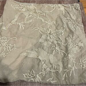 Pottery Barn Linen Cotton Bird Embroidered Tan Sham Cover